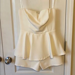 Lulu’s white strapless romper (Where You Are White